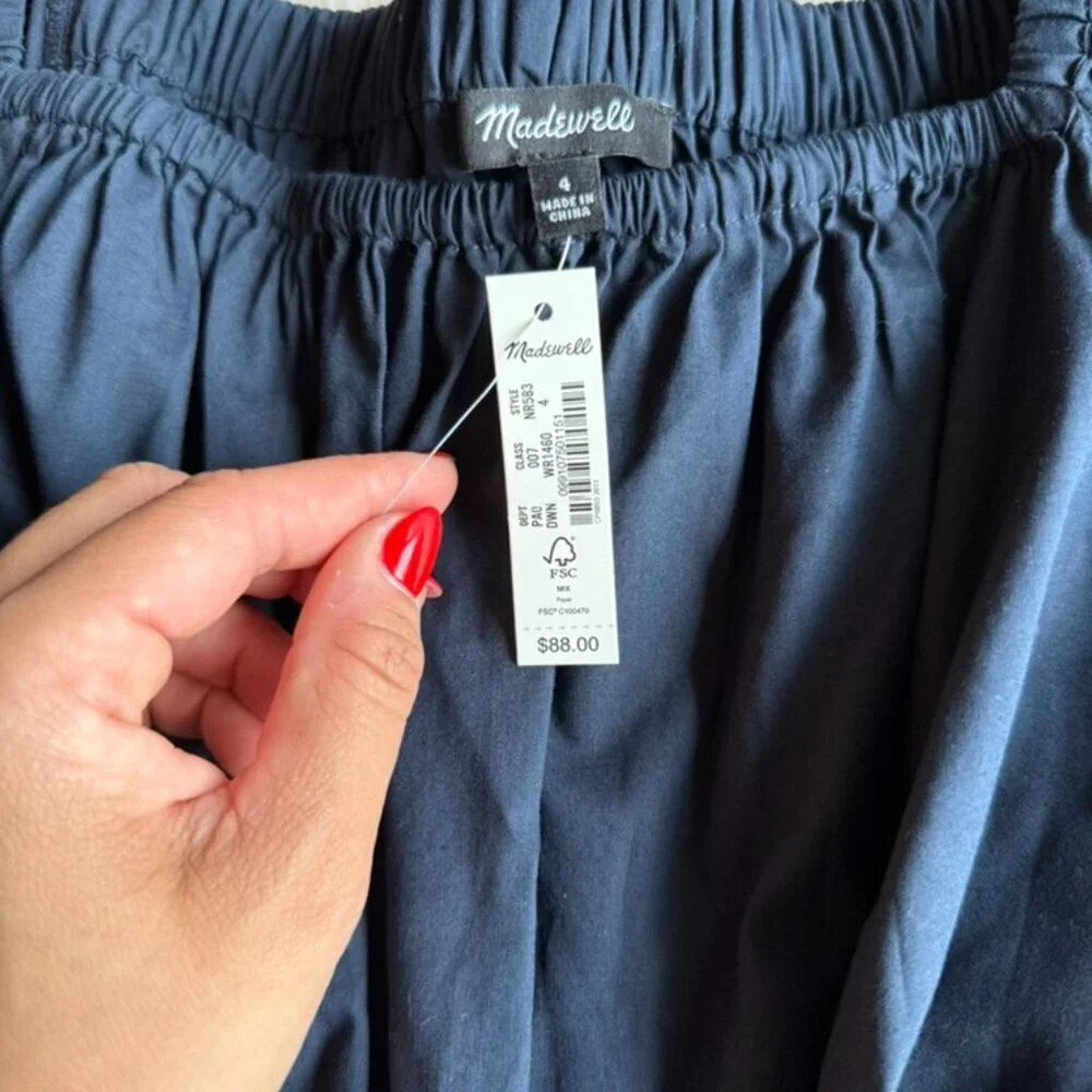 Madewell Puff Sleeve Navy Blue Cuffed Hem Womens Size 4 NWT Coastal Fall Top
